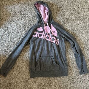 Adidas Heather Gray Hoodie with Pink Logo